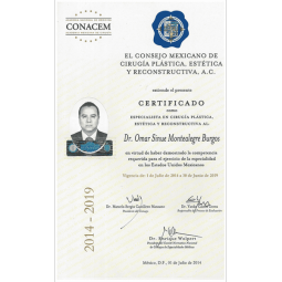 Certificación por el Consejo Mexicano de Cirugía Plástica Estética y Reconstructiva Dr. Omar Montealegre
